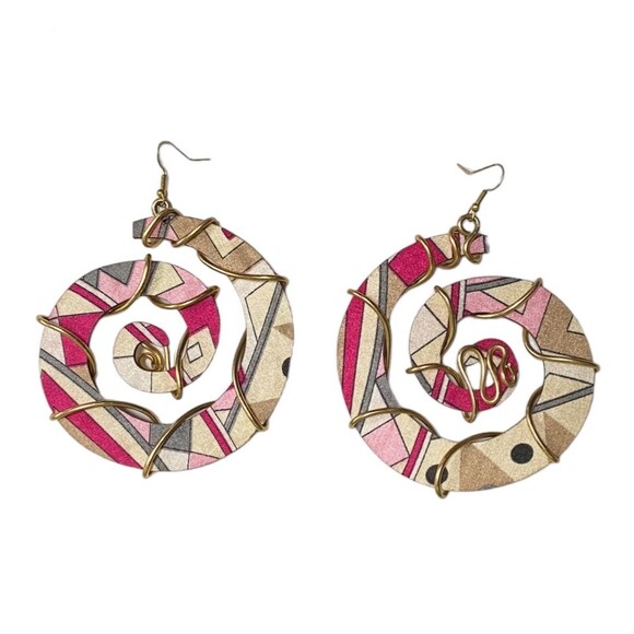 Statement earrings spiral colorful ethnic boho lightweight unique handmade - Picture 4 of 6